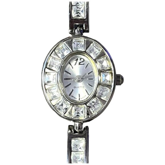 Women's Stainless Steel Quartz Watch With Faux Diamonds Elegant Time Piece - Picture 1 of 9